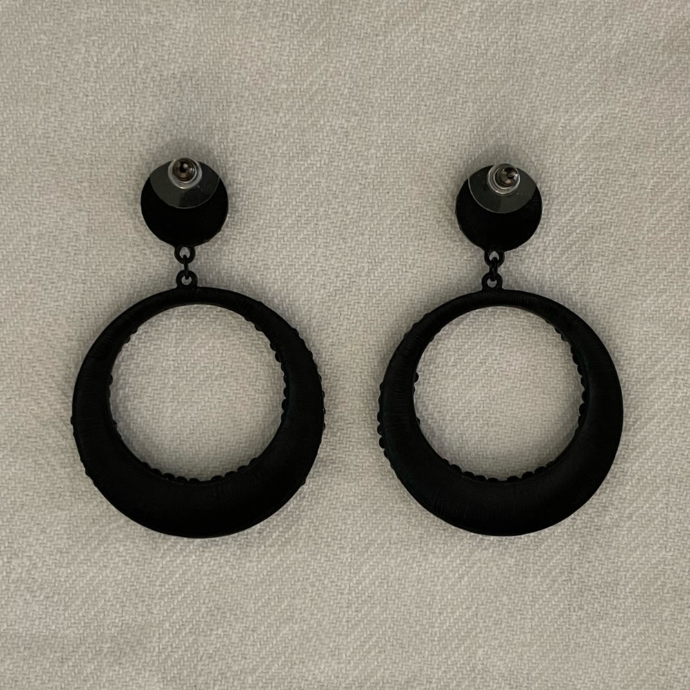 White House Black Market Black Beaded Hoop Earrings - Picture 3 of 4